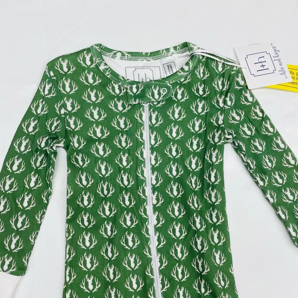 NWT Lila & Hayes 18-24M Parker Zipper PJ in Deer & Antler Print